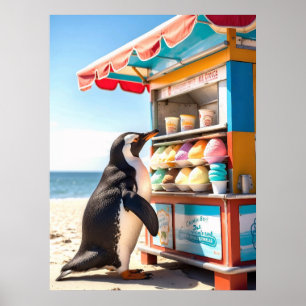 Póster Pingüino En Verano En La Base De Hice Cream