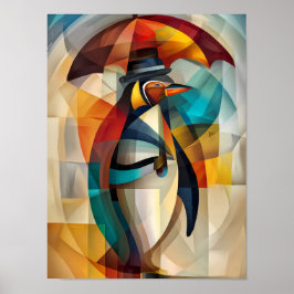 Póster Pingüino Encantador – Dandy Cubista en la Lluvia