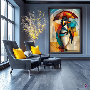 Póster Pingüino encantador - Dandy cubista en la lluvia