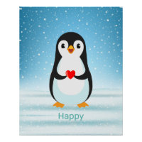 Pingüino feliz sosteniendo un corazón