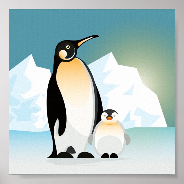 Póster Pingüino geométrico ilustrado con Baby (Frente)