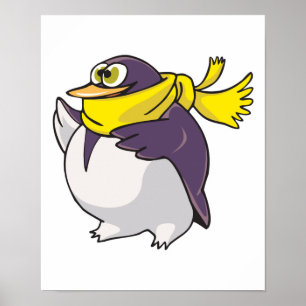 Póster pingüino gordo tonto con bufanda