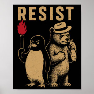 Póster Pingüino gracioso resiste a los pingüinos en prote