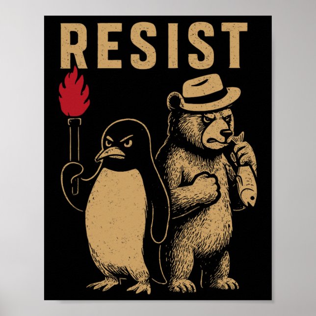 Póster Pingüino gracioso resiste a los pingüinos en prote (Frente)