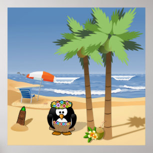 Póster Pingüino Hula en el ilustracion personalizado de v