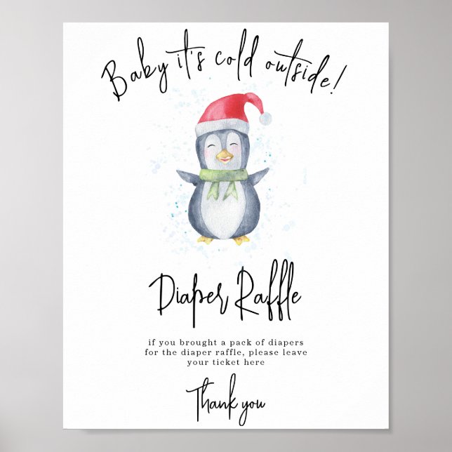 Póster Pingüino - Juego de rifa de pañales (Frente)