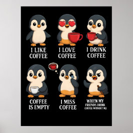 Póster Pingüino Lindo Amante del Café Emociones Para Cada