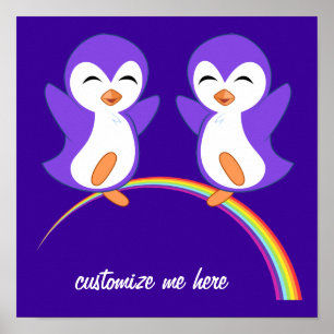 Póster Pingüino Morado Adorable