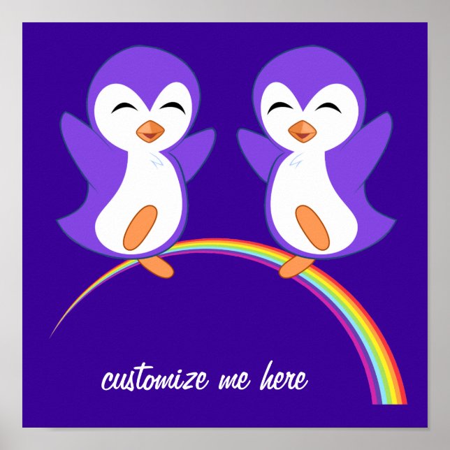 Póster Pingüino Morado Adorable (Frente)