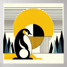 Póster Pingüino Negro Amarillo Resumen Art Decó Sunshine