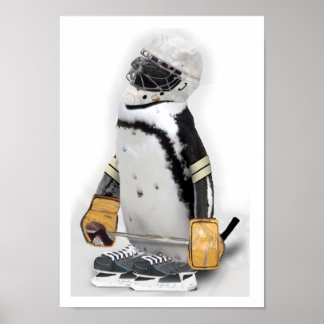 Póster Pingüino Pequeño Con Engranaje De Hockey