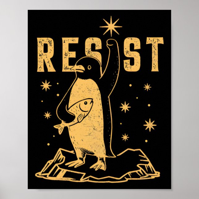 Póster Pingüino resiste a los pingüinos en protesta contr (Frente)