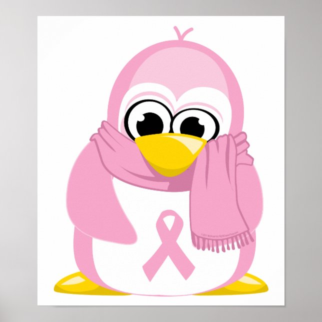 Póster Pingüino rosa con cáncer de mama (Frente)