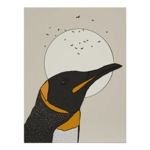 Póster Pingüino Solitario Bajo la Luna