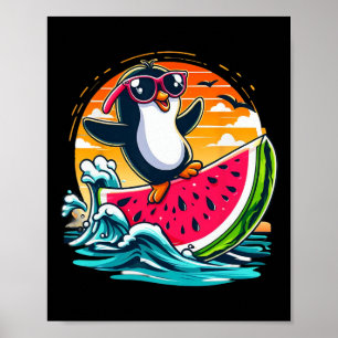 Póster Pingüino Solitarios Sandía Surfing Verano Atardece