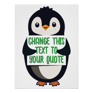 Póster Pingüino sosteniendo un cartel con mensaje persona