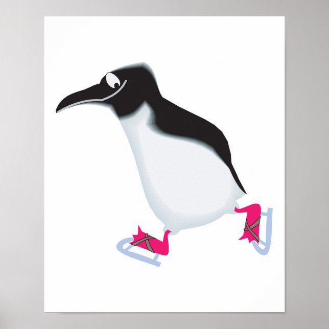 Póster pingüino tonto en iceskates (Frente)