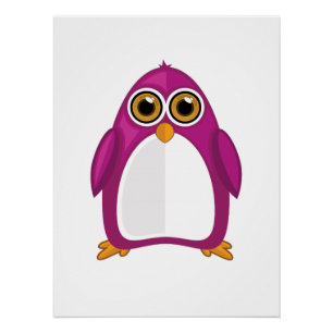 Póster Pingüino Violeta Rojo Lindo – Pingüino Kawaii de D