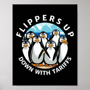 Póster Pingüinos Alzan Aletas en Protesta Contra Arancele