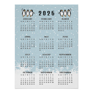 Póster Pingüinos Bailarines Calendario 2026