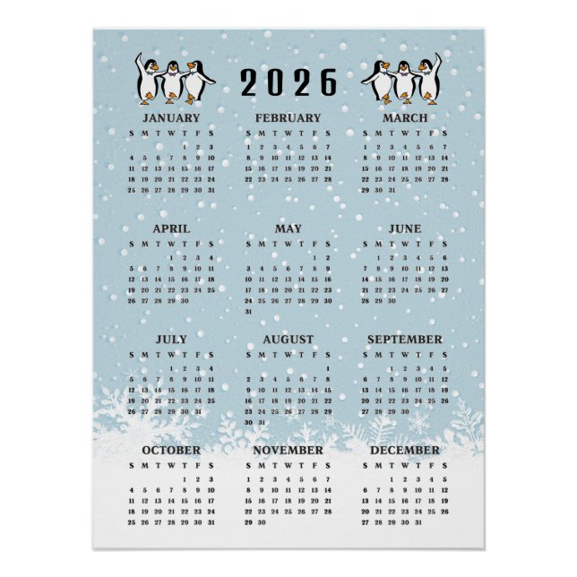Póster Pingüinos Bailarines Calendario 2026  (Anverso)
