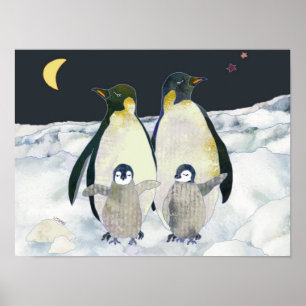 Póster Pingüinos Bebés Disfrutan Vacaciones de Invierno e