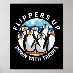 Póster Pingüinos con Aletas Arriba Protestan Contra Aranc