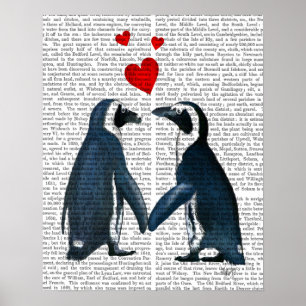 Póster Pingüinos con corazones de amor