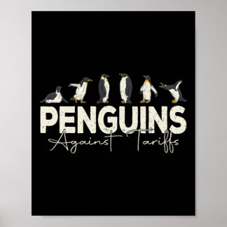 Póster Pingüinos Contra Aranceles Animal Divertido Retro