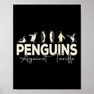 Póster Pingüinos contra aranceles Gracioso Retro Animal r