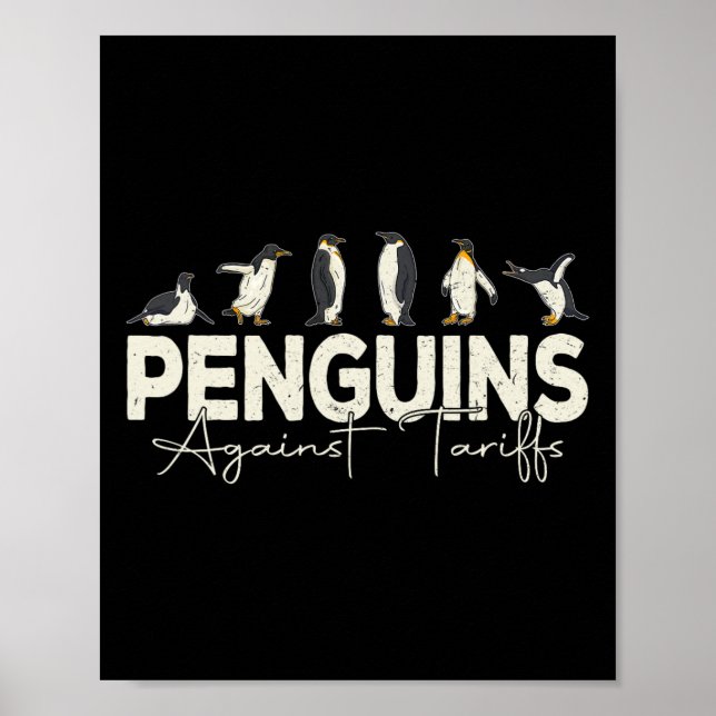 Póster Pingüinos contra aranceles Gracioso Retro Animal r (Frente)