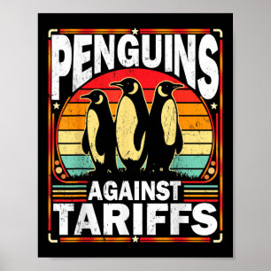 Póster Pingüinos contra aranceles graciosos pingüinos con