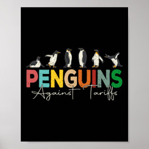 Póster Pingüinos contra aranceles Humor Retro Animal resi