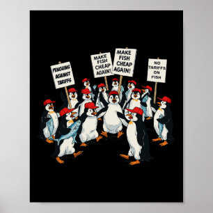 Póster Pingüinos contra los aranceles divertidos Pingüino
