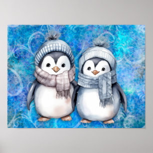 Póster Pingüinos de color azul invernal escarvan Gorras