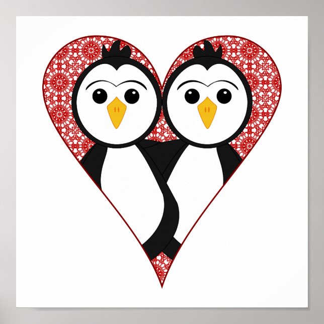 Póster Pingüinos de Corazón de Cute Lace (Frente)