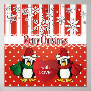 Póster Pingüinos de las Felices Navidad con amor