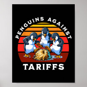Póster Pingüinos Divertidos Contra Aranceles Resisten Pro