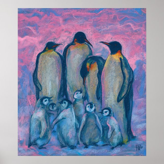 Póster Pingüinos emperadores, Padres de la Antártida y Ni (Frente)