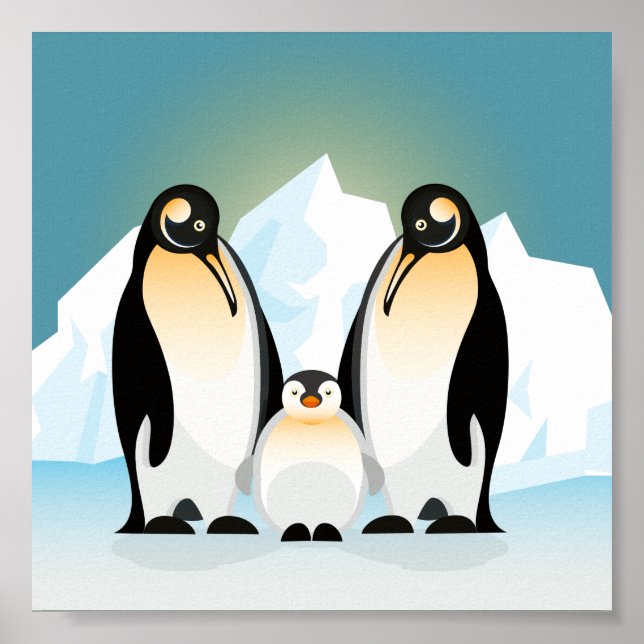 Póster Pingüinos geométricos ilustrados con Baby (Frente)