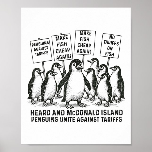 Póster Pingüinos graciosos contra los aranceles escucharo (Frente)