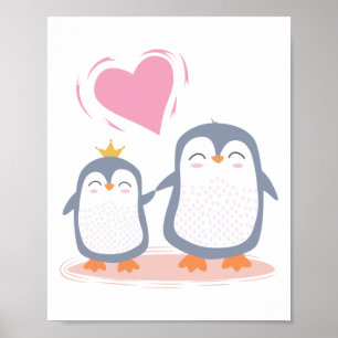 Póster pingüinos lindos enamorados