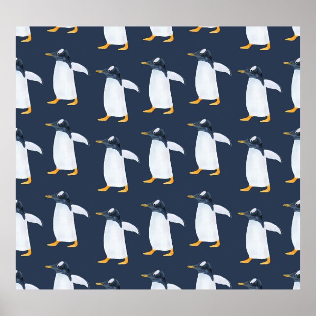 Póster Pingüinos: Pequeña acuarela oscura (Frente)
