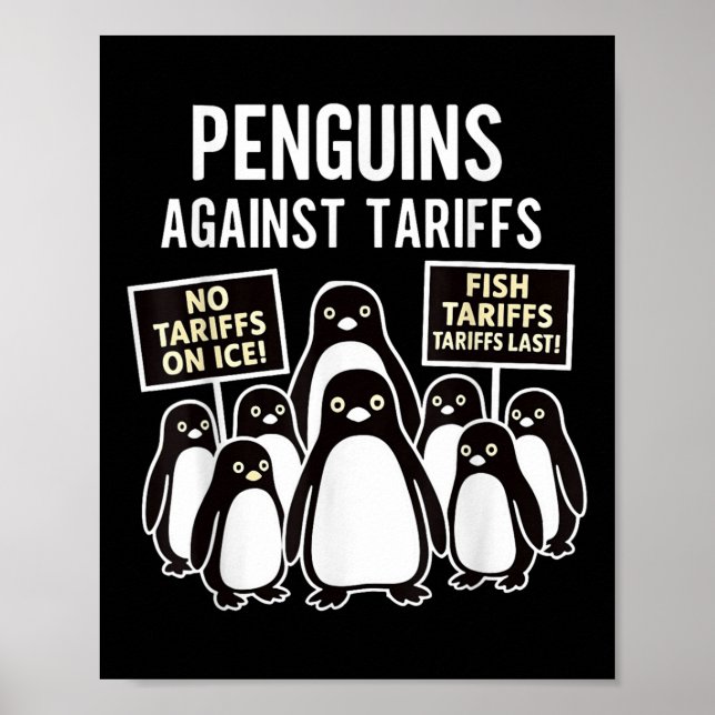 Póster Pingüinos Protestan Contra Las Tarifas, Divertidos (Frente)