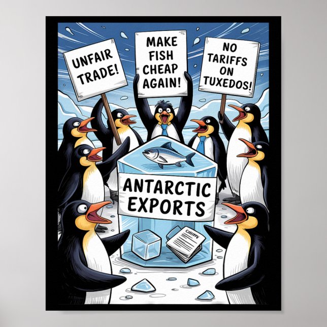 Póster Pingüinos protestan contra Pengu, el gracioso impu (Frente)