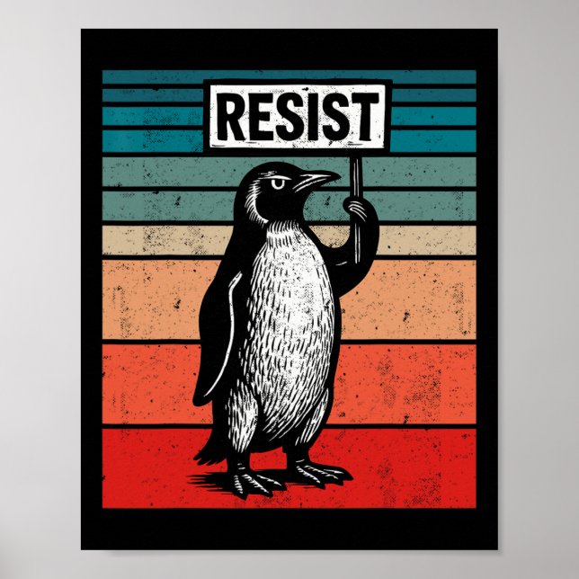 Póster Pingüinos Resistentes Contra Aranceles De Trump Di (Frente)