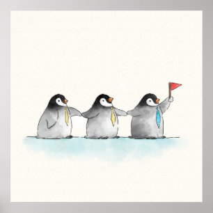 Póster Pingüinos siguiendo al líder