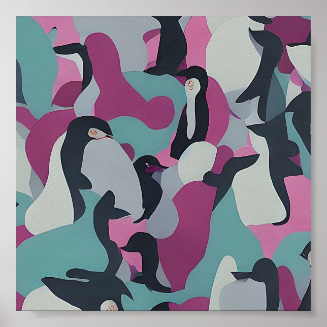 Póster Pingüinos tonos silenciados abstractos (Frente)