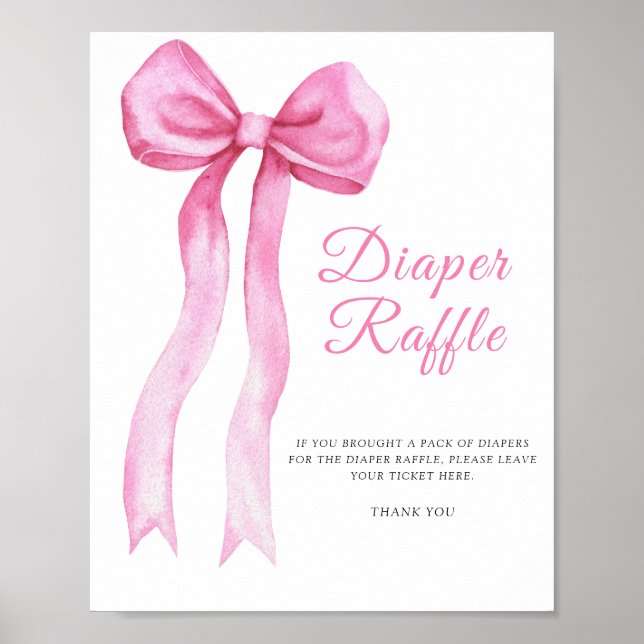 Póster Pink a bow - poster de rifas de pañales (Frente)