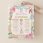 Póster Pink Alice in Wonderland Birthday Stats Milestone<br><div class="desc">Adorable pink & gold birthday chalkboard poster featuring whimsical Alice in Wonderland elements</div>